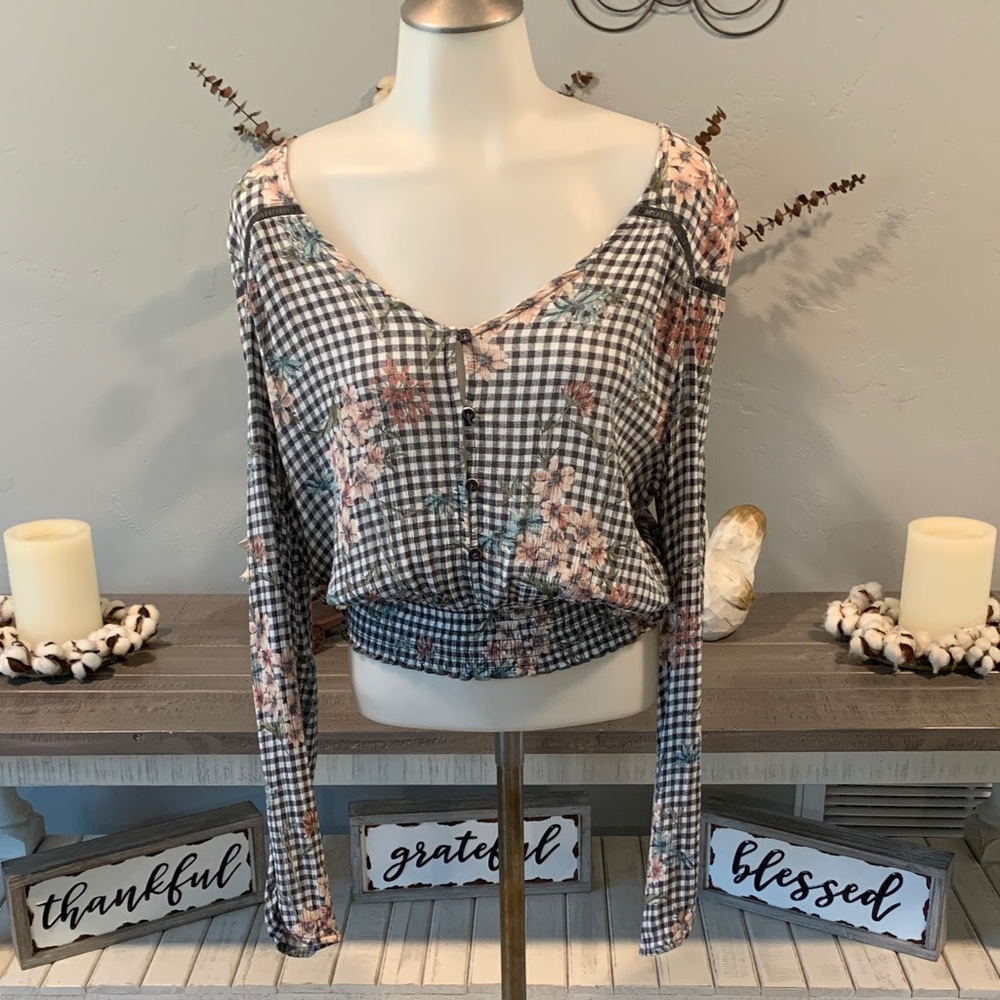 American Rag Gingham and Floral Blouse